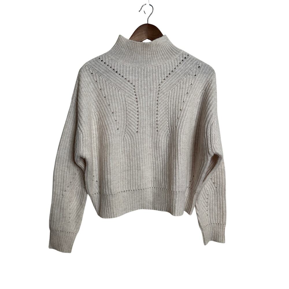 Aqua Novelty Stitch 100% Cashmere Mock Neck Sweater Ivory Womans S